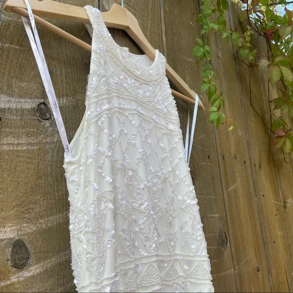 White Beaded Sequin Halter Mermaid Maxi Dress ✨ - Picture 6 of 12